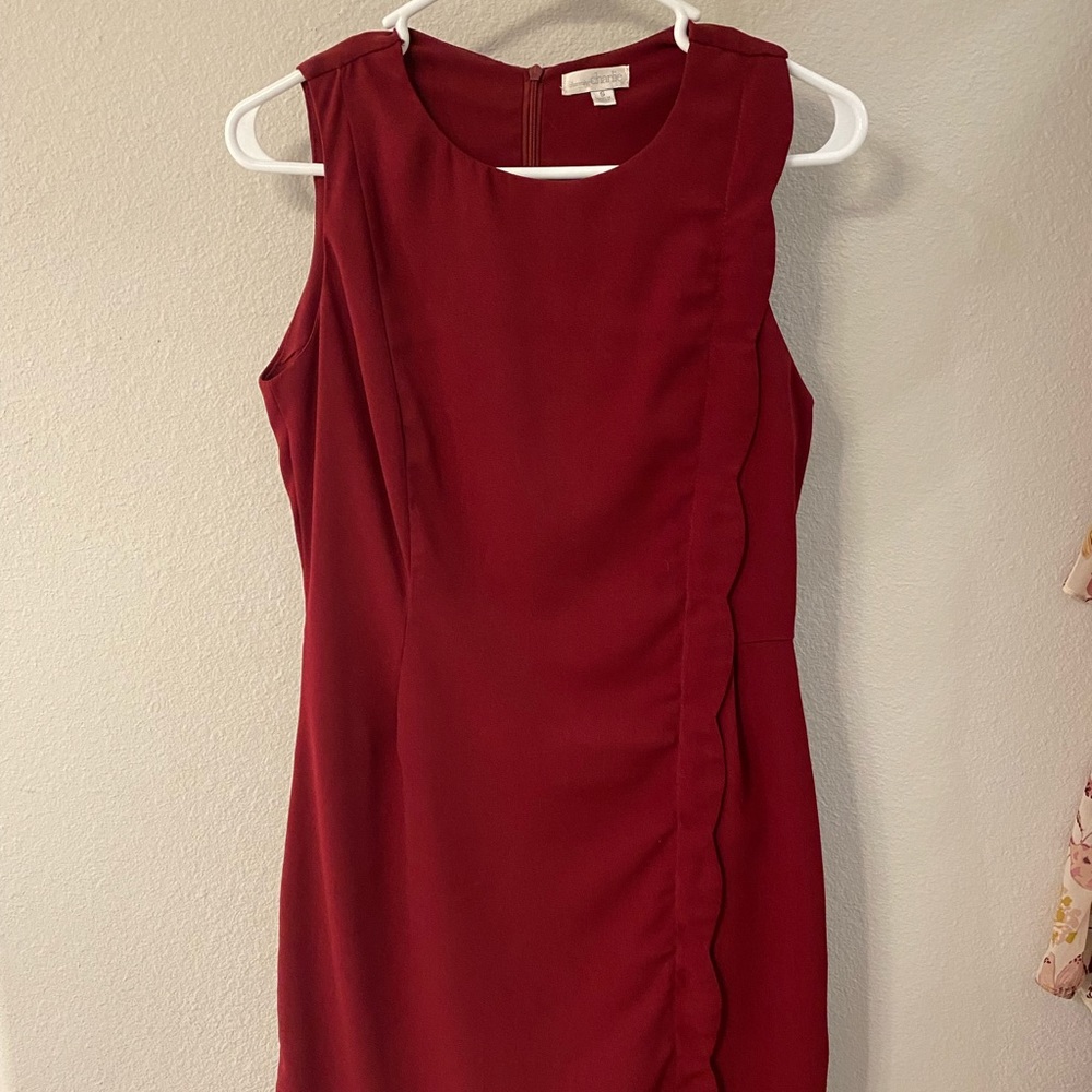 Burgundy at knee scalloped dress - perfect for work or wedding!